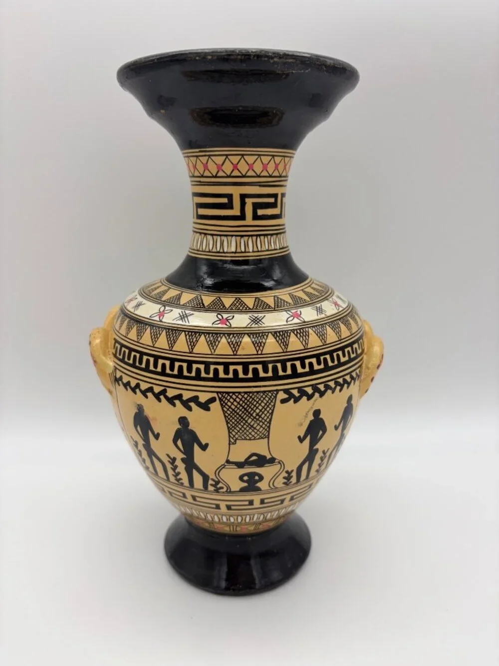 Greek Amphora Vase Black Figure Pottery Hand Painted Ceramic 8.5 In Museum Decor